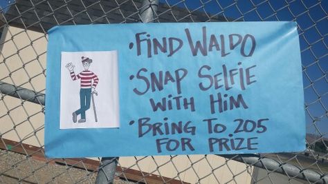 Fun lunch time activity. . Find Waldo and snap a self in with him. Middle School Lock In Ideas, Lunchtime Games High School, Lunch Activities For High School, High School Ideas Events, Lunch Time Activities High School, Hoco Activities, Fun Fundraising Ideas Schools, Stuco Ideas Activities, Stuco Activities