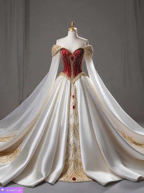 Medieval Ball Gown Princess, Red And Gold Fantasy Dress, Coronation Dress Gowns, Royal Dress Design, Midevil Dresses Princesses, Queen Dresses Royal, Medieval Fantasy Dress Princesses, Norse Wedding Dress, Medieval Gowns Royals