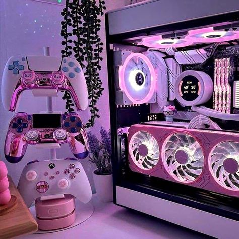 Upgrade your gaming setup with the irresistibly cute and pink kawaii gaming PC case. Unleash your inner gamer with a touch of charm and make your rig the envy of your gaming friends. 🌸🕹️ #GamingPC #Kawaii #PinkCase Hyte Y60, Gaming Setup Bedroom, Pc Decoration, Games Room Inspiration, Gaming Case, Gaming Desk Setup, Pc Builds, Gaming Pc Build, Pink Games