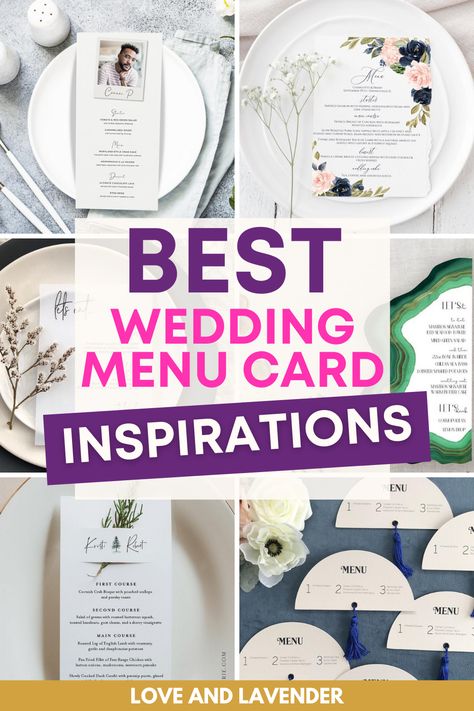 Menu Card Ideas Diy, Wedding Reception Menu Cards, Menu Design Ideas Wedding, Wedding Menu Card Ideas, Menu Card Ideas, Reception Buffet, 80th Birthday Decorations, Menu Card Design, Budget Friendly Wedding