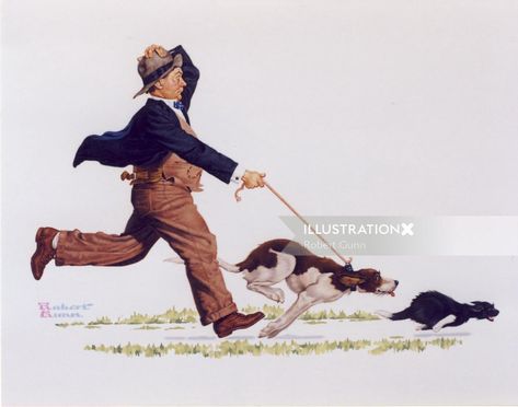 Dog Chasing Cat, Norman Rockwell Poster, Norman Rockwell Christmas, Norman Rockwell Art, Rockwell Paintings, Norman Rockwell Paintings, Dog Poses, Art Et Illustration, Norman Rockwell