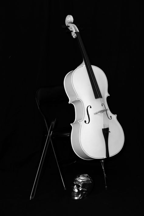 This is my white cello.. I bought it to use as prop for photos.  Now I just cannot wait to find the model to go with it... Cello Design, Black Cello, Cello Black, Pretty Instruments, White Violin, Cello Art, Cello Photography, Music Silhouette, Harmony Music