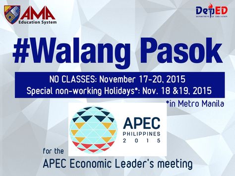 NO CLASSES on November 17-20, 2015 for Metro Manila schools. Special non-working Holidays on Nov. 18 & 19, 2015. Our country is hosting this year's APEC (Asia Pacific Economic Cooperation) #APEC2015 #Walang Pasok Walang Pasok, Working Holiday, Cute Shark, Education System, Digital Art Design, November 17, Metro Manila, Manila, Anime Drawings