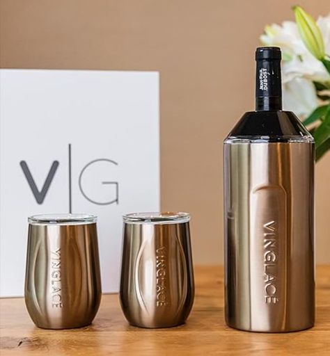 Portable Stainless Steel Wine Cooler with 2 Stemless Wine Glasses, Copper Warm Wine, Bamboo Cups, Drinkware Sets, Wine Set, Jelly Jars, Wine Bottle Holders, Stemless Wine Glasses, Gifts For Sister, Glass Gifts