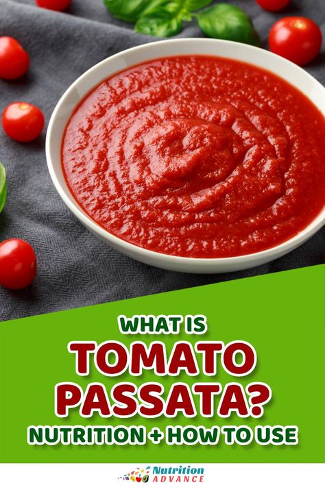 What is tomato passata? This article provides a guide to tomato passata, a nutrient-rich tomato product that can help enhance the flavor of various dishes. What exactly is it? How does it compare to other tomato products? What nutrition profile does it have? And how can we use it? Complete with full nutrition facts, this article provides a full guide to tomato passata. Passata Recipes, Tomato Passata, Commercial Cooking, Tomato Nutrition, Nutrition Articles, Cooking Sauces, Ripe Tomatoes, Homemade Sauce, Crushed Tomatoes