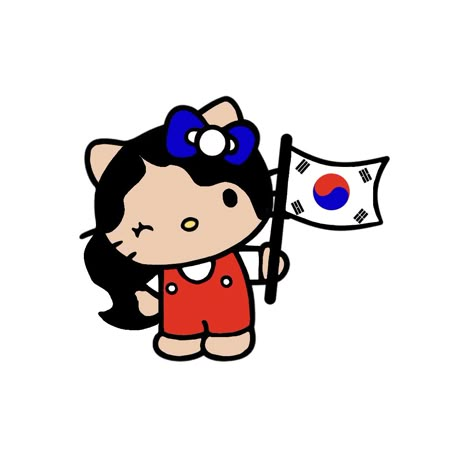 Korean Hello Kitty, Hello Kitty Holding Flag, Hello Kitty Korean, Korean Hello, Hello Kitty Profile, Hello Kitty Pfps, Hello Kitty N Friends, South Korean Flag, South Korea Flag