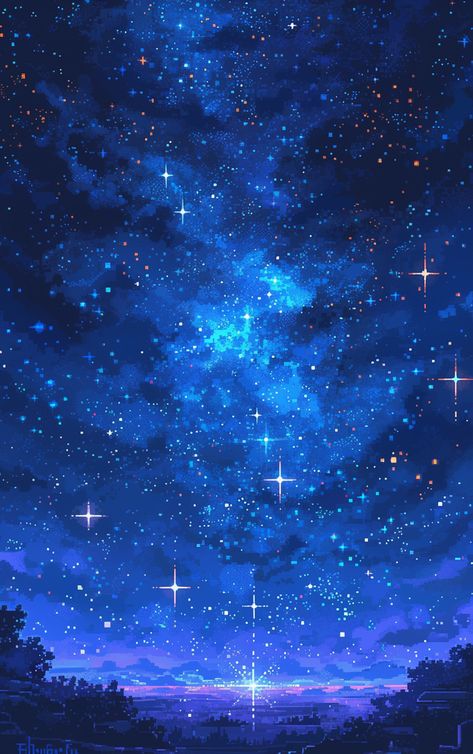 what no light pollution nights look like Night Sky Art Wallpaper, Pixel Art Space Background, Genshin Night Sky, Lighting Background Images Hd, Pixel Night Sky, Pixel Art Night Sky, Blue Space Aesthetic, Anime Background Night, Night Blue Aesthetic