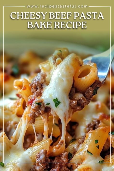 This Cheesy Beef Pasta Bake is a comforting dish featuring tender pasta, savory ground beef, and gooey melted cheese. Perfect for family dinners! Casseroles With Ground Beef Pasta, Pasta Bake Ground Beef, Pasta Beef Recipes, Cheesy Beef Pasta, Hamburger Pasta Recipes, Beef Pasta Bake, Pasta And Ground Beef, Beef And Pasta Recipes, Ground Beef Recipes Pasta