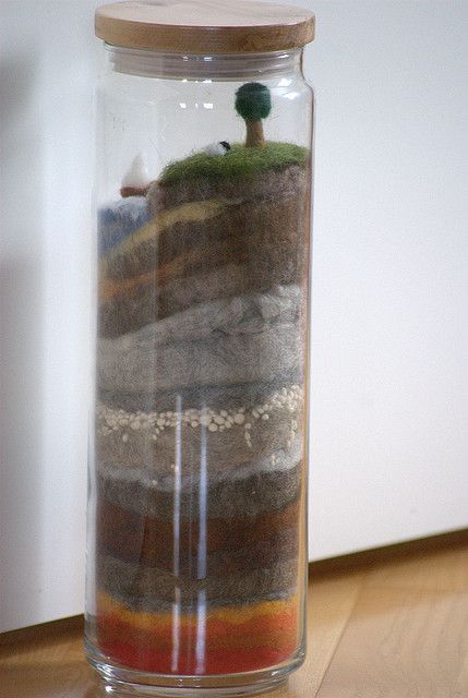 Geology in a jar 3 by feltfinland, via Flickr Earth Layers Project 6th Grade, Waldorf Geology, Geology Crafts, Rock Layers, Science Experience, Earth Layers, Sheep Grazing, Tiny Tree, January 7th