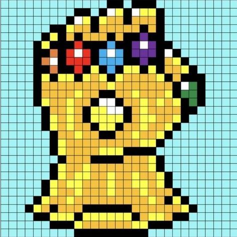 Gauntlet Pattern, Marvel Thanos, Infinity Gauntlet, Easy Pixel Art, Pixel Art Templates, Hama Beads Design, Pixel Drawing, Hama Bead, Pix Art