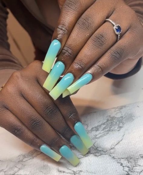 ombre acrylic nails #earthy #aesthetic #ombrenails Blue To Green Ombre Nails, Nails Earthy, Ombre Acrylic, Earthy Aesthetic, Ombre Acrylic Nails, Ombre Nails, Acrylic Nails, Nails, Beauty