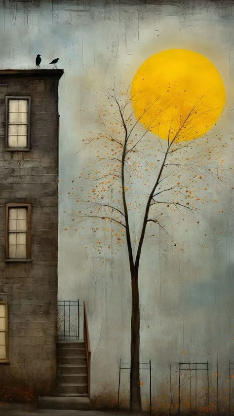 Moody Art, Yellow Moon, Disney Gif, Winter Wallpaper, Naive Art, Winter Art, My Imagination, Wallpaper Art, Painting Art Projects