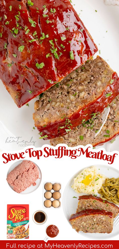 Stove Top Stuffing Meatloaf Recipe- easy dinner lunch idea. Stuffing meatloaf recipe. best meatloaf for kids! Easy meat loaf with stuffing box Meat Loaves Recipe With Stuffing, Stovetop Dressing Meatloaf, Ground Turkey Stuffing Meatloaf, Stove Top Dressing Meatloaf, 4 Ingredient Meatloaf With Stuffing, Kraft Meatloaf Recipe Stove Top Stuffing, Meatloaf Using Stuffing, Turkey Meatloaf With Stuffing, Meatloaf With Stuffing Recipes