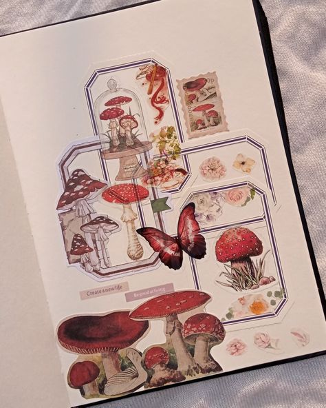 Art Journal Scrapbook, Doodles Notes, 2024 Journal, Mushroom Theme, Paper Arts And Crafts, Journaling Creative, Journal Goals, Aesthetic Journal Ideas, Aesthetic Journaling