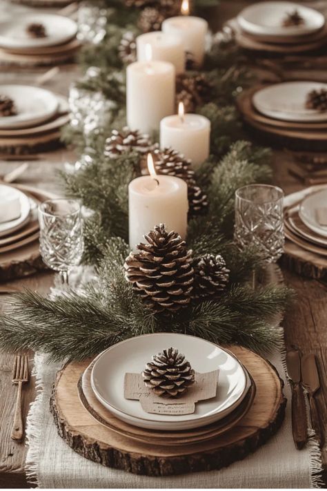 Modern & Traditional Christmas Table Settings Guide | 15 gorgeous ideas to make your holiday dinner Instagram-worthy! Includes shopping lists and step-by-step styling tips for each look. Perfect for holiday hosts! Some of the links in my articles are affiliate links. If you make a qualified purchase from one of my links I will make a small commission at no cost to you. Thank you for your support!!! Hygge Table Setting, Xmas Dinner Table Decoration Simple, Winter Table Settings Dinner Parties, Simple Natural Christmas Table Setting, Christmas Table For Two, Christmas Dining Tables, Minimalist Christmas Table Setting Ideas, Winter Table Settings Ideas, Minimalist Christmas Table Decor