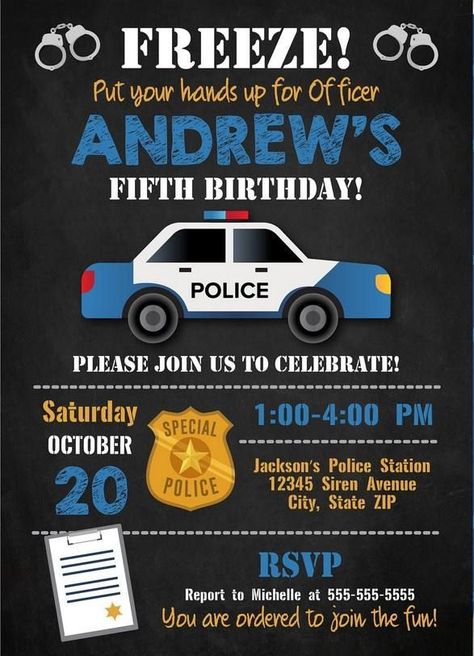 Police Theme Birthday Invitation, Police Party Invitations, Police Birthday Invitation Template, Birthday Party Police Theme, Police First Birthday Party, Police 3rd Birthday Party, Police Birthday Party Cake, Police Kids Birthday Party, Police Theme Invitation