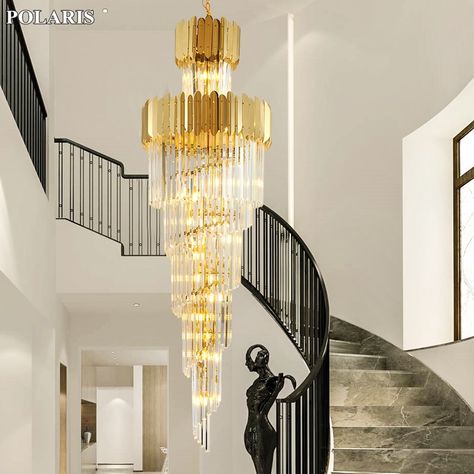 Long Light Fixture, Indoor Staircase, Luxury Hotels Lobby, Luxury Staircase, Hallway Light Fixtures, Loft Light, Metal Light Fixture, Loft Lighting, Staircase Lighting