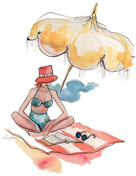 Inslee beach eat pray workout Art Plage, Under My Umbrella, Art Et Illustration, Art And Illustration, Travel Inspired, Summer Reading, Caricatures, Beach Art, Fashion Drawing