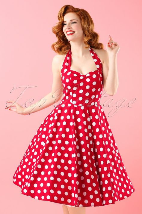 1950s Polka Dot Dress, 50s Polka Dot Dress, Red Polka Dot Dress Vintage, 50s Party Outfit, Outfit 50s, Polka Dot Dress Outfit, 60s Party Dress, Stile Pin Up, Polka Dot Dress Vintage