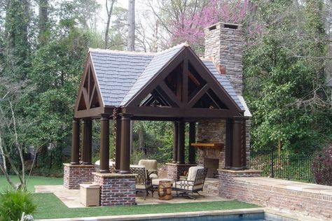 Pavillion Garden Structures English Landscaping, Pool Pavilions, Pavillion Ideas, Pool Pavillion, Pool Structure, Outdoor Arbor, Outdoor Cottage, Garden Pavillion, Traditional Pool