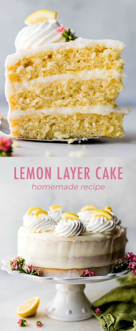 Homemade Lemon Cake Recipe, Homemade Lemon Cake, Lemon Layer Cake, Mousse Au Chocolat Torte, Cream Cheese Buttercream Frosting, Lemon Buttercream Frosting, Moist Lemon Cake, Lemon Layer Cakes, Lemon Cream Cheese Frosting