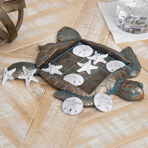 Amazon.com: BLACK FOREST DECOR Gilded Turtle Tic Tac Toe Set : Home & Kitchen Diy Tic Tac Toe, Turtle Wedding, Cute Beach House, Hotel Room Ideas, Marsh House, Pretty Ocean, Sea Turtle Decor, Coastal Accessories, Turtle Stuff