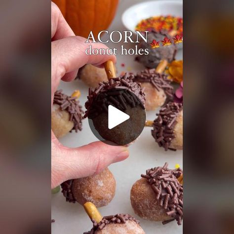 TikTok · Chelseasmessyapron Donut Hole Acorns, Acorn Donut Holes, Acorn Treats, Fall Sprinkles, Christmas Donuts, Thanksgiving Treats, Toffee Bits, Donut Holes, Fall Cakes