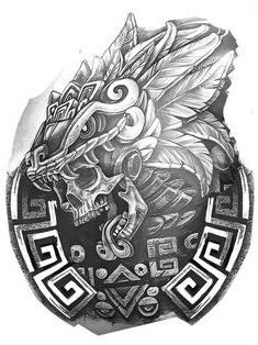 Tattoo Pierna Hombre, Quetzalcoatl Tattoo, Aztec Warrior Tattoo, Aztec Tattoos Sleeve, Azteca Tattoo, Tattoo Pierna, Aztec Drawing, Aztec Artwork, Mayan Tattoos