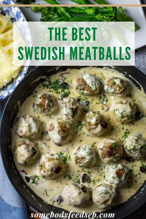 Homemade Swedish Meatballs swimming in sour cream gravy, made with Dijon mustard and dried cranberries, all served with mashed potato and tenderstem broccoli! An easy filling and hearty dinner that is simply perfect for a cold night in! #swedishmeatballs #meatballsauce #sourcreamsauce Best Swedish Meatball Recipe, Best Swedish Meatballs, Swedish Meatball Sauce, Easy Swedish Meatballs, Easy Swedish Meatball Recipe, Homemade Swedish Meatballs, Swedish Meatballs Recipe, Swedish Meatballs Easy, Meatballs Recipes