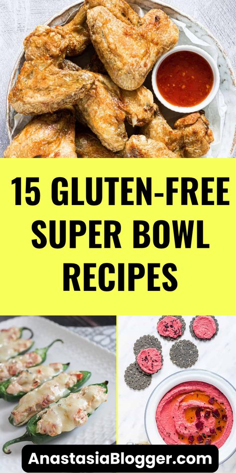 Explore the 15 delicious gluten-free Super Bowl recipes featuring delectable snacks and meals. This collection highlights perfect game day flavors and ensures healthy eating without sacrificing taste with 3 engaging images. Gluten Free Party Dishes, Gluten Free Football Food, Gluten Free Football Party Food, Gluten Free Super Bowl Food, Healthy Super Bowl Recipes, Gluten Free Super Bowl, Super Bowl Treats, Healthy Super Bowl, Gluten Free Party