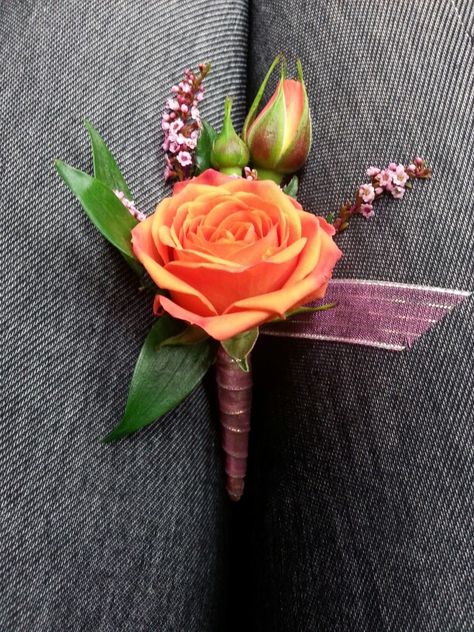 Pink And Orange Corsage, Orange Corsage And Boutonniere, Boutonniere Prom, Orange Boutonniere, Dance Flowers, Pink Boutonniere, Prom Corsages, Prom Corsage And Boutonniere, Prom Bouquet