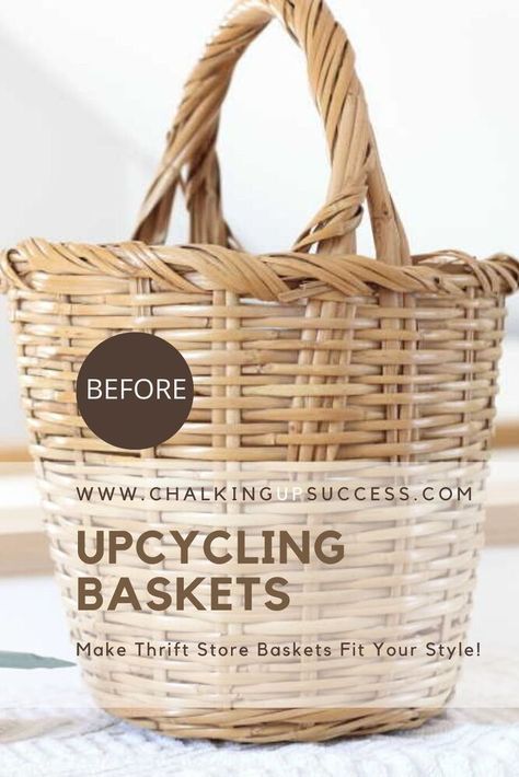 If you see baskets in the Thrift Store, snap them up. You can always change them to fit your style! I love using wicker baskets around the house. I think they always look great and are a really versatile storage solution. This one was old, warped and the wicker had turned orange so it was crying out for makeover!  Basket ideas | basket decor | basket decorations | chalk paint projects | chalk paint ideas | sponsored Painting Baskets, Basket Decor Ideas, Diy File Cabinet, Travel Themed Room, Basket Makeover, Hanging Plant Wall, Mosaic Flower Pots, Mosaic Diy, Unique Crafts