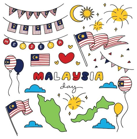 Malaysia Design, Malaysia Day, History Of Malaysia, Malaysia Flag, Preschool Classroom Decor, Interior Design Drawings, Doodle Style, Poster Drawing, My Little Pony Drawing