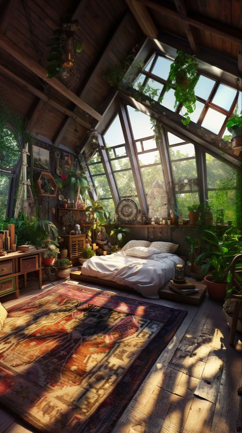 Room Inspo Big Window, Bedroom Decor Spiritual, Aesthetic Room With Big Windows, Cozy Bedroom With Big Window, Spiritual Home Aesthetic, Big Window Bedroom Aesthetic, Big Garden Aesthetic, Spiritual Apartment, Big Room Ideas Aesthetic