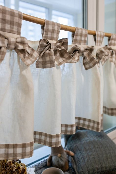 Curtains Cottage, Cortinas Country, Linen Cafe Curtains, Farmhouse Valances, Farmhouse Kitchen Curtains, Curtains Linen, Ruffle Curtains, Linen Curtain Panels, Rustic French Country