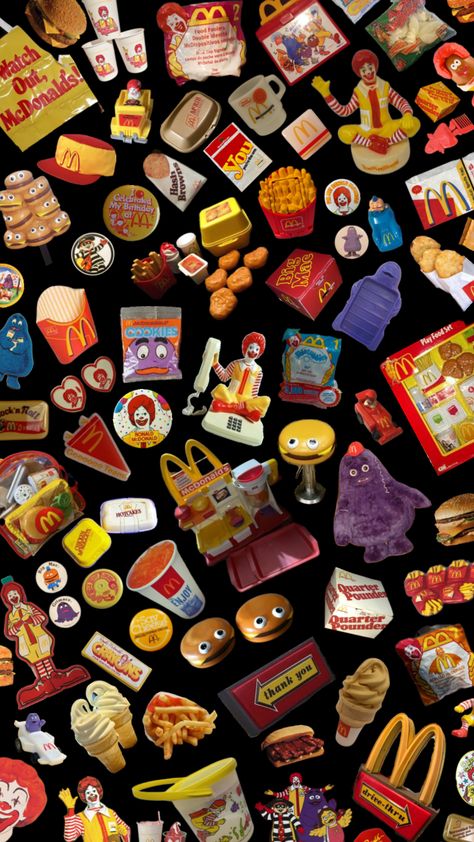 rock n roll mcdonald’s #mcdonalds #vintage #vibes #wallpaper #aesthetic #fyp #antique #food #fastfood #red #yellow #ronaldmcdonald #grimace Clowncore Wallpaper, Mcdonalds Vintage, Mcdonald's Aesthetic, Vibes Wallpaper, Happy Meal Toys, Retro Recipes, Happy Meal, Vintage Vibes, Rock N