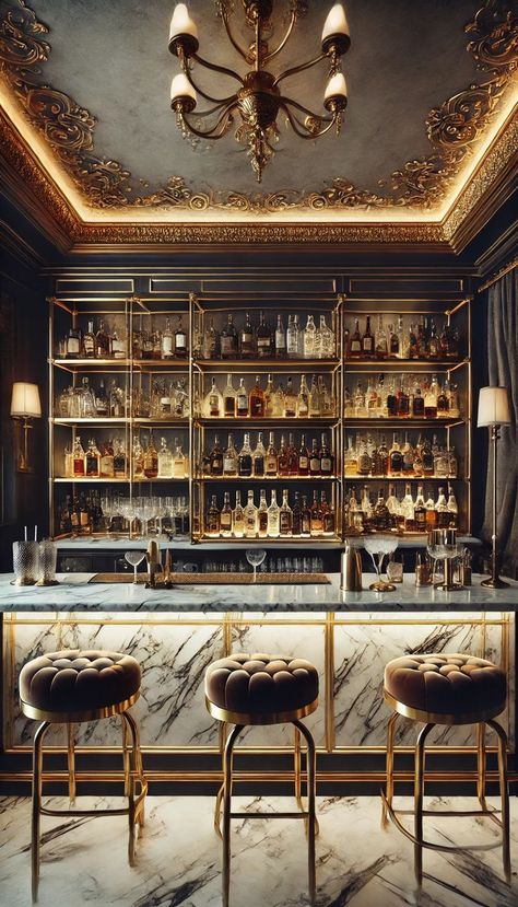 Art Deco Home Bar Ideas, Gatsby Bar Design, White Home Bar, Art Deco Home Bar, Home Bar Designs Luxury, Gatsby Bar, 1920s Bar, Cocktail Bar Interior, Small Kitchen Storage Hacks