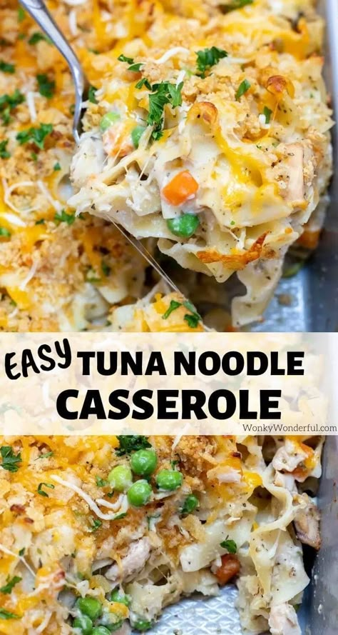 This Easy Tuna Casserole Recipe is a classic weeknight dinner the family will love. Tuna Noodle Casserole is quick, easy, inexpensive and satisfying. #casserolerecipes #easydinnerrecipes #dinnerrecipes #tunacasserole #tunacasserolerecipes Tuna Noodle Casserole Corn Flakes, Tuna Noodle Casserole Mayo, Healthy Tuna Noodle Casserole Easy, Canned Tuna Casserole, Tuna Noodle Recipes, Tuna Meals Dinners, Tuna And Noodle Casserole, Tuna Noodle Casserole With Mayo, Easy Tuna Casserole Recipes