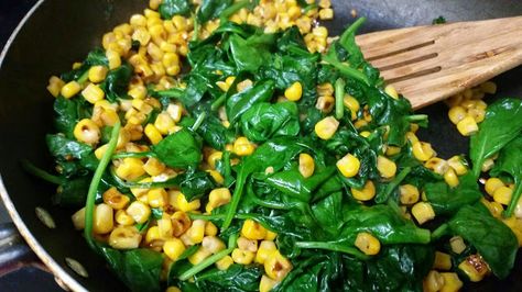 Corn And Spinach Recipe, Spinach And Corn Recipes, Spinach Corn Recipes, Fresh Corn Recipes, Corn Vegetable, Sweet Corn Recipes, Chicken Spinach, Sauteed Spinach, B Vitamins