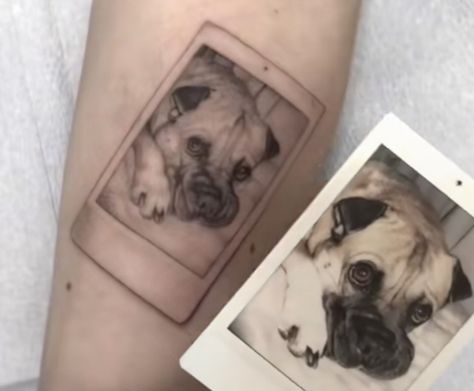 @dylanjtattoos on tiktok Flower Polaroid Tattoo, Poloroid Tattoo Simple, Polaroid Picture Tattoo Ideas, Polaroid Dog Tattoo, Polaroid Style Tattoo, Polaroid Tattoo, Dog Tattoo, Dog Tattoos, Animal Tattoos