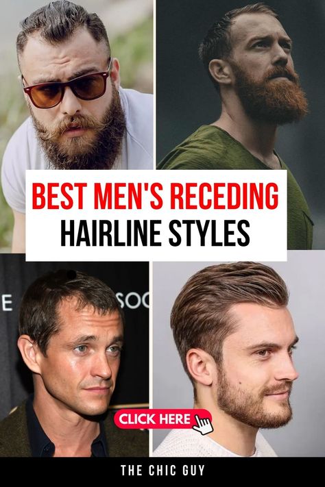 Best Haircuts for Men With Receding Hairlines in 2024 Haircuts For Men With Receding Hairline Curly, Men’s Receding Hairline Haircuts, Short Haircut Men Thinning Hair, Pushed Forward Hair Men, Hairstyle For Men With Thinning Hair, Long Hair Men Receding Hairline, Receding Haircut Men, Short Hair For Receding Hairline, Mens Short Hairstyles Receding Hairline