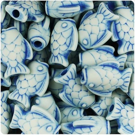 Amazon.com: BeadTin Ivory & Blue Antique 24mm Fish Pony Beads (24pcs) : Arts, Crafts & Sewing Pet Parade, Group Crafts, Fish Beads, Blue Antique, Making Necklaces, Alphabet Beads, Swarovski Beads, Fuse Beads, Fish Shapes