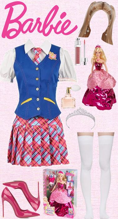 Barbie Charm School Uniform, Barbie School Outfit, Halloween Costumes Barbie Movies, Barbie Uniform, Princess Charm School Outfits, Princess Charm School Uniform, Barbies Outfits, Princess Charm School Costume, Childhood Heroes Costume