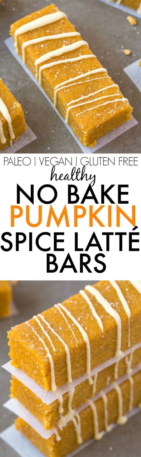 Healthy No Bake Pumpkin Spice Latte Bars- Thick, chewy and LOADED with pumpkin spice flavor, these protein + low carb packed snack bars are a quick and easy snack or energy bite! {vegan, gluten free, dairy free, paleo recipe}- thebigmansworld.com Pumpkin Protein Bar, Pumpkin Protein Bars, Energy Bite, Healthy No Bake, No Bake Pumpkin, Bake Pumpkin, Healthy Children, Pumpkin Spice Recipe, Chocolate Bites