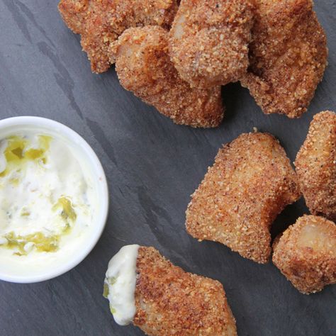 Almond Flour Fish Nuggets Curry Aioli, Cod Fritters, Fish Nuggets, Fish Recipes Baked, Keto Seafood, Nuggets Recipe, Almond Flour Recipes, Baked Fish, Flour Recipes