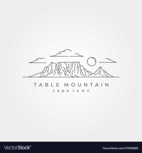 Table Mountain Outline, Landscape Line Art, Mountain Outline, Line Art Style, Mountain Logo, Cute Easy Doodles, Easy Doodles, Line Art Vector, Table Mountain