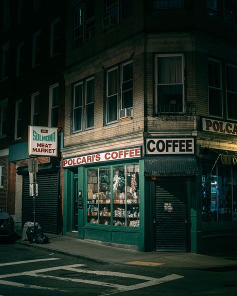 Polcari’s Coffee at night in the North End, Boston, Massachusetts Boston Massachusetts Aesthetic, Winthrop Massachusetts, Coffee At Night, Boston At Night, North End Boston, Massachusetts Aesthetic, Boston Aesthetic, Night Scenes, Rail Transport