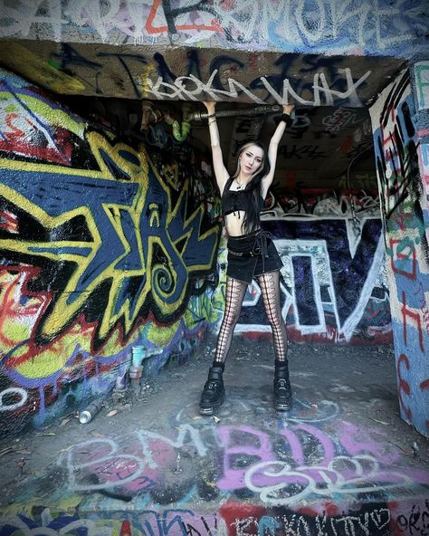 we are the powerhouse of this cell #mitochondria Graffiti Wall Photoshoot, Graffiti Photoshoot Ideas, Olivia Photoshoot, Grunge Shoot, Industrial Photoshoot, Punk Poses, Edgy Photoshoot, Alternative Photoshoot, Punk Photoshoot