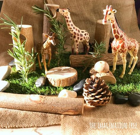 Natural Animal Small World Play Giraffe Habitat, Dinosaur Small World, Playgroup Activities, Science Diy, Season Activities, Giraffes Cant Dance, Animal Habitat, Create An Animal, Dear Zoo