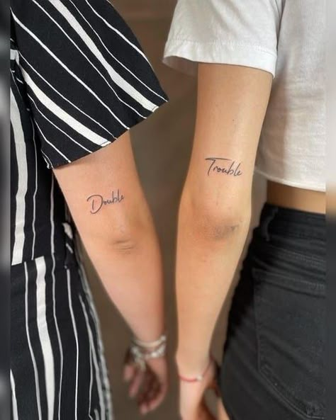 Mini Matching Tattoos Best Friends Ankle, Tattoo With Guy Best Friend, Matching Tattoos For Boy/girl Best Friends, Matching Saying Tattoos Best Friends, Best Friend Cousin Tattoos, Quote Matching Tattoos, Four Best Friend Tattoos, Best Friend Tattoos Words, Bestie Tattoos Boy And Girl